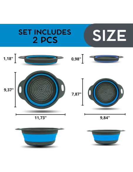 Juego de Coladores Plegables YARRD Azul - 2 PZS Silicona Juego de Coladores Plegables YARRD Azul - 2 PZS Silicona