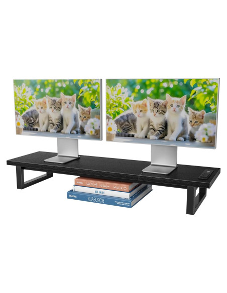 Soporte Elevador Doble para Monitores Simple Trending Negro con 2 Puertos USB Soporte Elevador Doble para Monitores Simple Trending Negro con 2 Puertos USB
