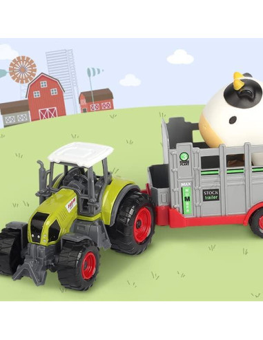 Juego de Granja Oriate con Tractor y 6 Animales - Alfombrilla 120x80cm