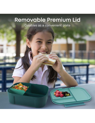 Caja de Almuerzo KARRICO Verde 3 Compartimentos 2.43L A Prueba de Fugas