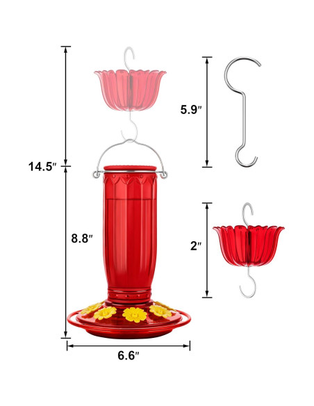 Alimentador de Colibrí iBorn de Vidrio 16oz con Trampa para Hormigas Alimentador de Colibrí iBorn de Vidrio 16oz con Trampa para Hormigas