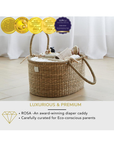 Organizador de Pañales Premium Bebe Bask - Canasta Rosa Hecha a Mano