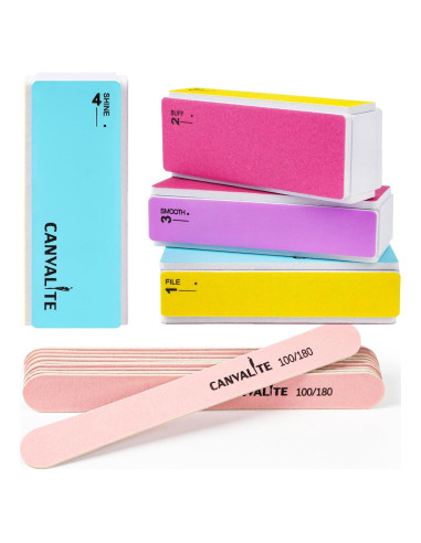 Kit de Manicura Canvalite 14 Piezas Limas y Pulidores 100/180 Grano
