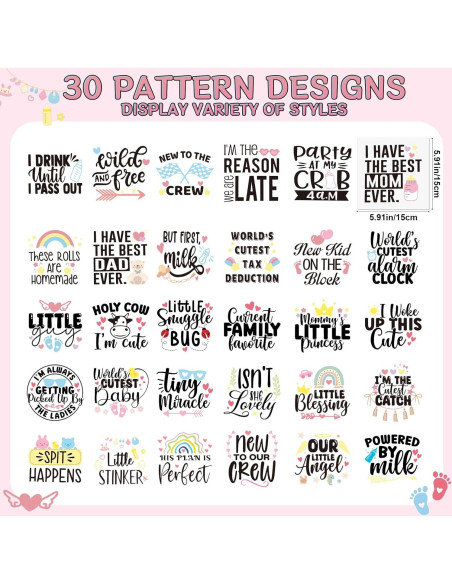 Transferencias de Hierro Falueqg 30Pcs para Baby Shower Transferencias de Hierro Falueqg 30Pcs para Baby Shower