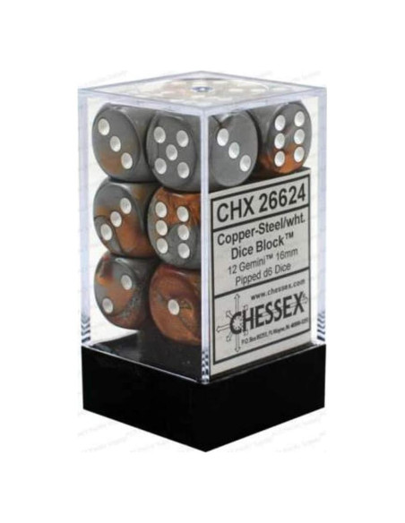 Juego de Dados D&D Chessex 12 D6 16mm Cobre y Blanco Juego de Dados D&D Chessex 12 D6 16mm Cobre y Blanco