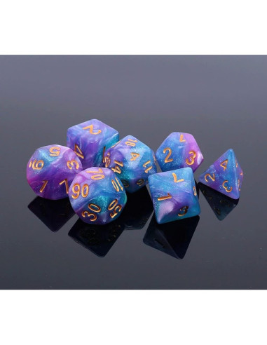 Juego de Dados DND CREEBUY 7 Piezas Azul y Púrpura