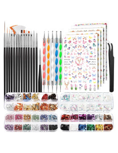 Kit de Arte de Uñas FANDAMEI - 15 Pinceles, Lentejuelas y Calcomanías