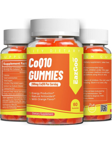 Gomitas de CoQ10 200mg Eazgoo Veganas Sin Gluten 60 Unidades