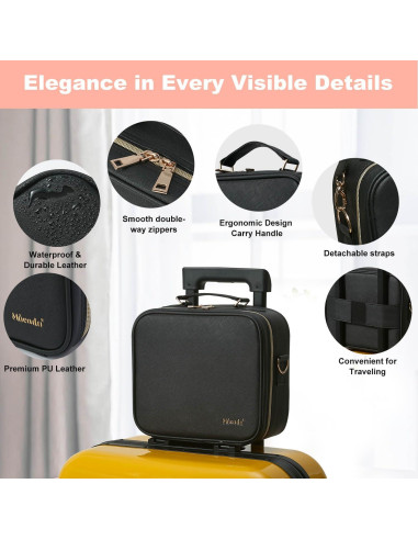 Bolsa de Maquillaje de Viaje Mocado con Espejo LED 10X Negro