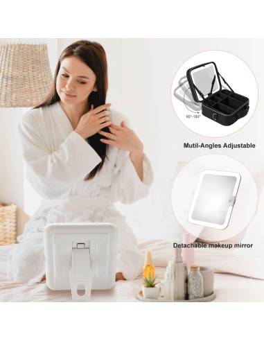 Bolsa de Maquillaje de Viaje Mocado con Espejo LED 10X Negro