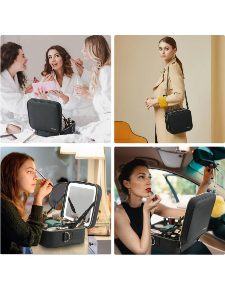Bolsa de Maquillaje de Viaje Mocado con Espejo LED 10X Negro Bolsa de Maquillaje de Viaje Mocado con Espejo LED 10X Negro