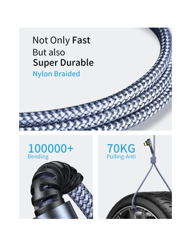 Cable de Carga USB C MRGLAS 3.2A 2-Pack 1.0m Gris