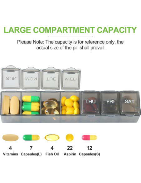 Organizador de Pastillas Semanal Qeedy - 7 Días, 4 Colores Organizador de Pastillas Semanal Qeedy - 7 Días, 4 Colores