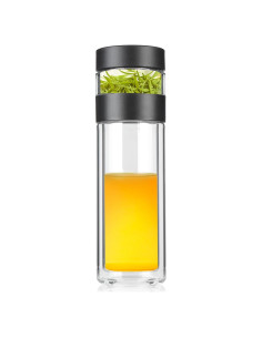 Botella de Té COMI de Doble Pared 400ml Vidrio Borosilicato Negro