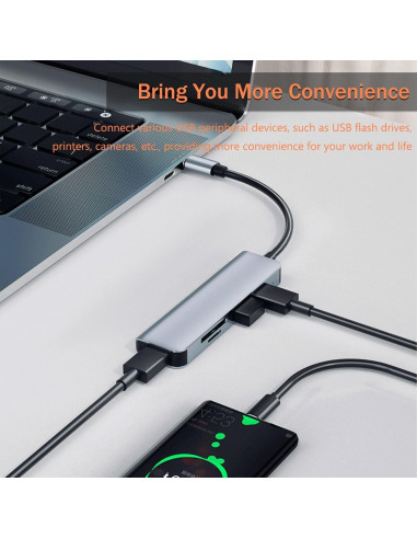 Hub USB-C 5 en 1 VIENON Aluminio con Lector de Tarjetas SD/TF