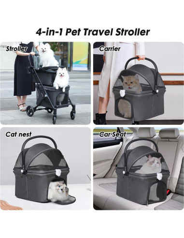 Carrito Doble para Mascotas BEBEROA T1 Plegable Negro 2 Mascotas
