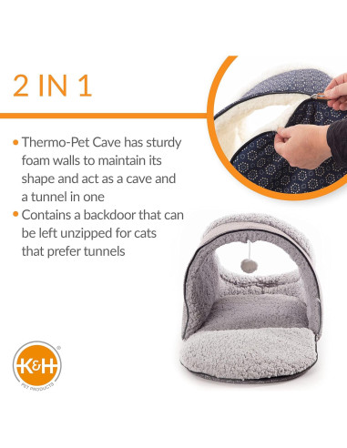 Cueva Térmica para Gatos K&H 43x38x33cm Gris Lavable
