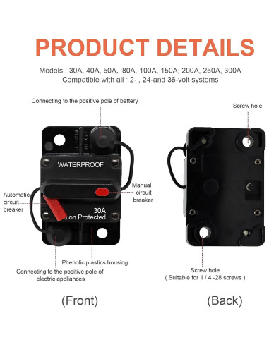 Interruptor de Circuito 30A Erayco Manual Impermeable 12V-48V