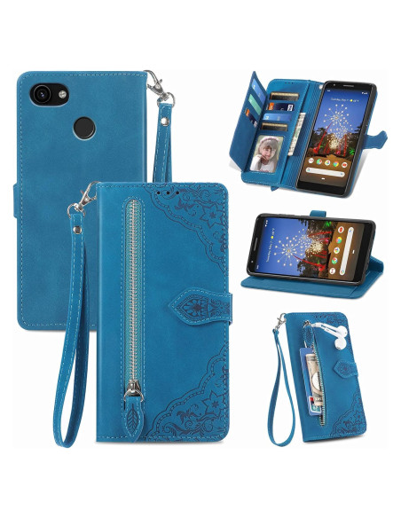 Funda de Cuero PU para Google Pixel 3a con Soporte Azul Funda de Cuero PU para Google Pixel 3a con Soporte Azul