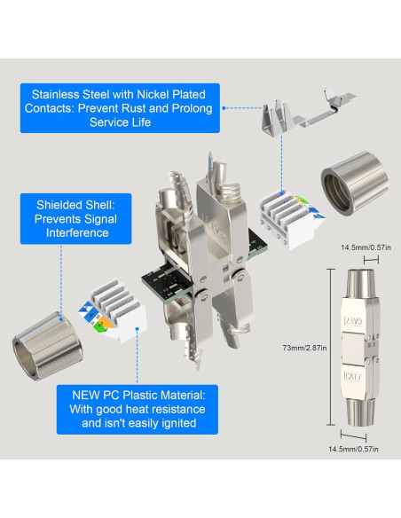 Acoplador RJ45 VCELINK sin herramientas, extensor Ethernet Cat7 2 unidades Acoplador RJ45 VCELINK sin herramientas, extensor Ethernet Cat7 2 unidades