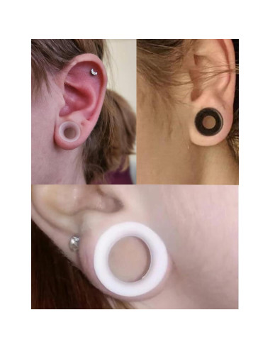 Tapones de Silicona Kridzisw 10G 50mm Doble Flare Negro Blanco