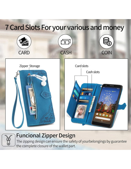 Funda de Cuero PU para Google Pixel 3a con Soporte Azul Funda de Cuero PU para Google Pixel 3a con Soporte Azul