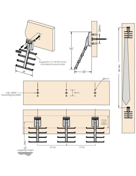Soporte de Almacenamiento para 8 Corbatas TAG Hardware Níquel Mate Soporte de Almacenamiento para 8 Corbatas TAG Hardware Níquel Mate