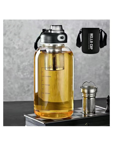 Botella de Agua de Vidrio 1500ml HOYUANSU con Infusor y Tapa Bloqueo