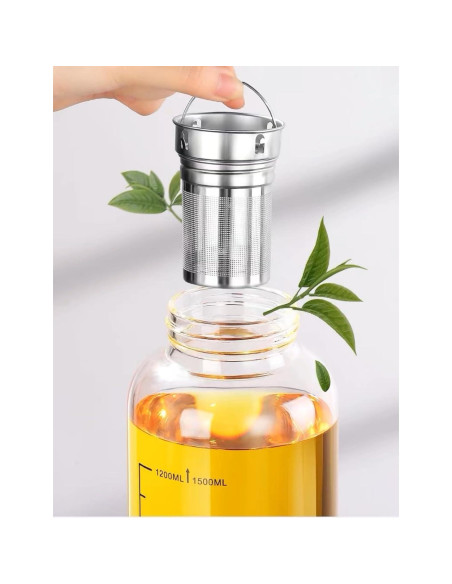 Botella de Agua de Vidrio 1500ml HOYUANSU con Infusor y Tapa Bloqueo Botella de Agua de Vidrio 1500ml HOYUANSU con Infusor y Tapa Bloqueo