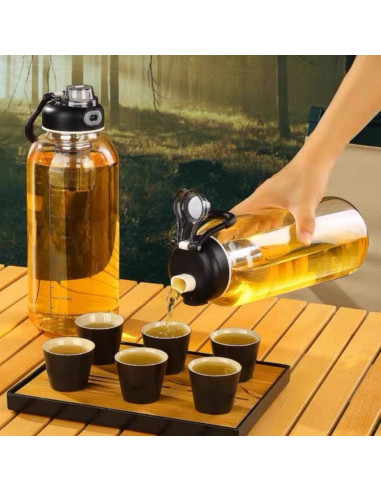 Botella de Agua de Vidrio 1500ml HOYUANSU con Infusor y Tapa Bloqueo