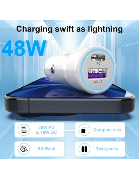Cargador de Coche ZRTXBA 48W PD QC4.0 Doble Puerto USB C Cargador de Coche ZRTXBA 48W PD QC4.0 Doble Puerto USB C