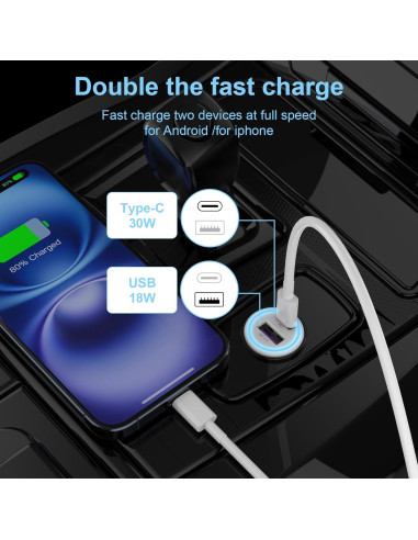 Cargador de Coche ZRTXBA 48W PD QC4.0 Doble Puerto USB C