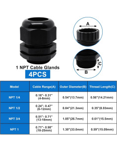 Pasacables Impermeable Sydien 4Pcs Nylon IP68 18-25mm 2