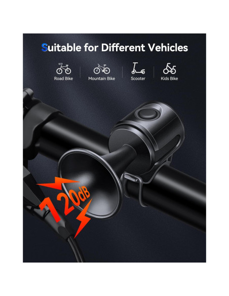 Timbre Electrónico de Bicicleta EQIIO EH-2 120dB Negro Timbre Electrónico de Bicicleta EQIIO EH-2 120dB Negro