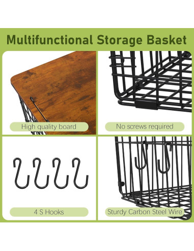 Canasta de Alambre Apilable Delamu 2 Pack con Tapa de Madera
