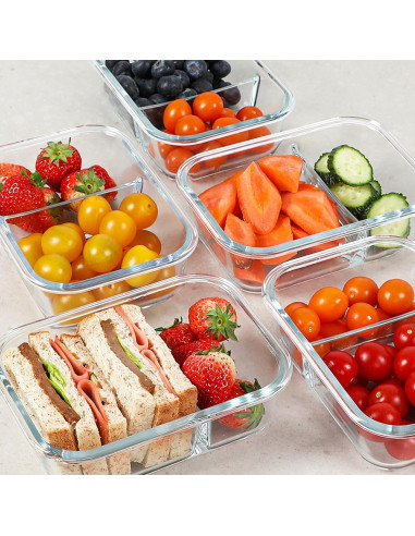 Set de 5 Contenedores de Vidrio KOMUEE 30 oz 2 Compartimentos