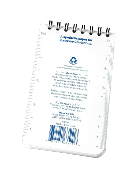 Cuaderno Impermeable Rite in the Rain DuraRite 3x5 cm Blanco Cuaderno Impermeable Rite in the Rain DuraRite 3x5 cm Blanco