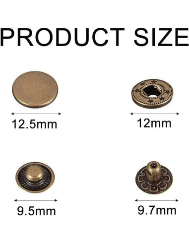 Kit de Botones a Presión de Cuero 24 Juegos BetterJonny 12.5mm Bronce Antiguo