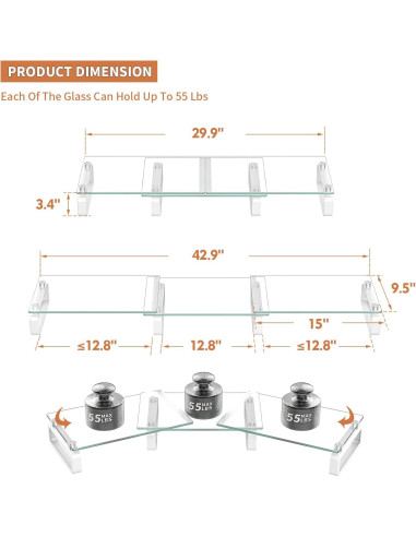 Soporte Doble para Monitor Hemudu HD02T-301, Vidrio Templado