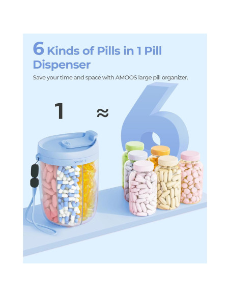 Dispensador de pastillas grande AMOOS azul 6 compartimentos Dispensador de pastillas grande AMOOS azul 6 compartimentos