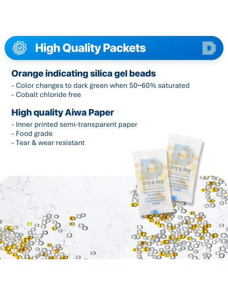 Secante de Gel de Sílice Naranja 1g - 50 Paquetes para Alimentos Secante de Gel de Sílice Naranja 1g - 50 Paquetes para Alimentos