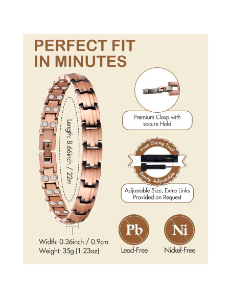 Pulsera Magnética de Cobre Feraco 99.99% Pura 2X Ajustable Pulsera Magnética de Cobre Feraco 99.99% Pura 2X Ajustable
