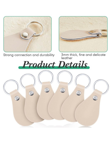 Kit de 30 Llavero de Cuero PU Beige Taiyin para DIY