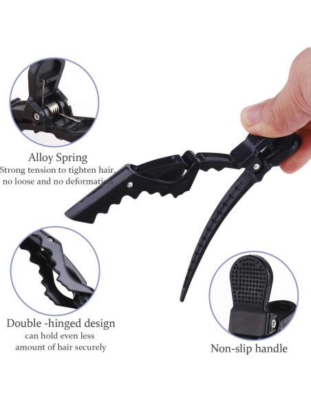 Clips de Pelo de Cocodrilo GLAMFIELDS 12 Pcs Negros Antideslizantes Clips de Pelo de Cocodrilo GLAMFIELDS 12 Pcs Negros Antideslizantes