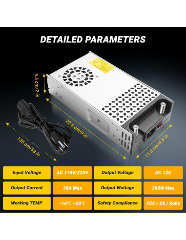 Convertidor 12V 360W 30A Yaheeda CA a CC para Bomba y LED