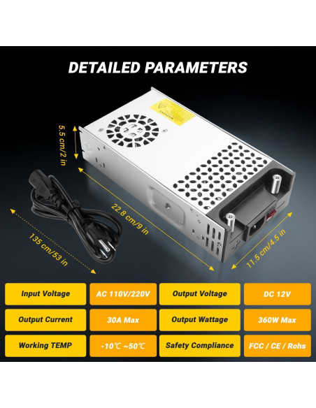 Convertidor 12V 360W 30A Yaheeda CA a CC para Bomba y LED Convertidor 12V 360W 30A Yaheeda CA a CC para Bomba y LED