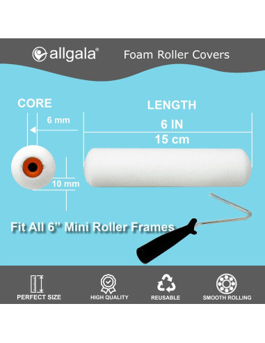 Rodillos de Espuma Allgala 6" (15.24 cm) Paquete de 6 para Pintura
