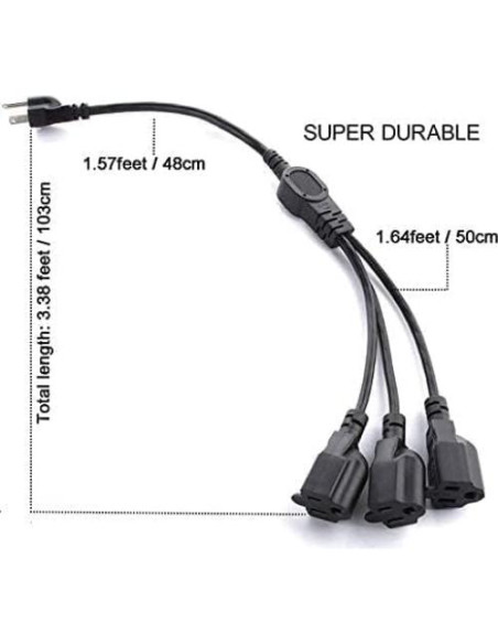 Divisor de Cable de Extensión 3 Salidas SJT 16AWG 1M Negro Divisor de Cable de Extensión 3 Salidas SJT 16AWG 1M Negro