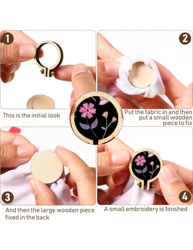 Jetec 20 Mini Aros de Bordado de Madera 3x2.5 cm Ajustables