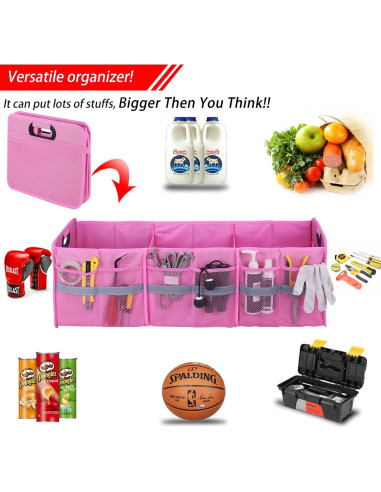 Organizador de Maletero Grande Homeve Plegable 3 Compartimentos Rosa
